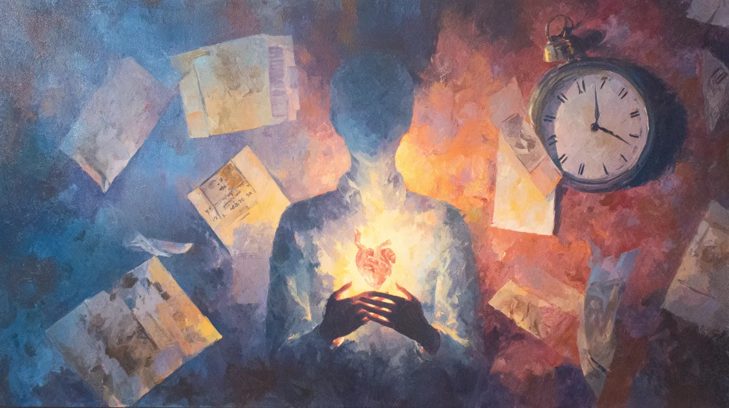 心の中の焦りと時計のイメージ